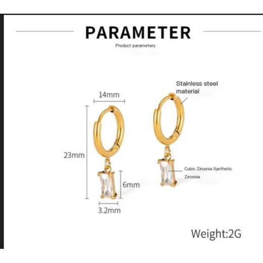 Fashion Gold Plated Dainty Baguette Drop Earrings - Tarnish-Proof Stainless Steel Huggie Hoops with Cubic Zirconia Dangles - image 2