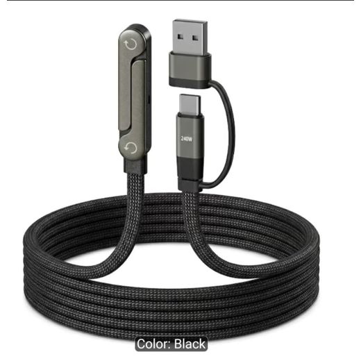 Generic 2 in 1 USB+TYPE-C to TYPE-C Braided Fast Charging, 90° Bend Design, Built-in Foldable Phone Stand, for iPhone 15/16/17 Series, for S24/S25/S26, for Huawei Mate50/60, Nova11 Serie, for Xiaomi 14/15, OPPO, Vivo Phones and Tablets...