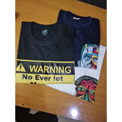 SET OF THREE QUALITY T-SHIRT WITH DESIGN FOR UNISEX .