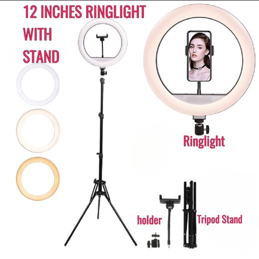Generic 12 Inches (3 Colors) Ringlight with Tripod Stand And Phone Holder