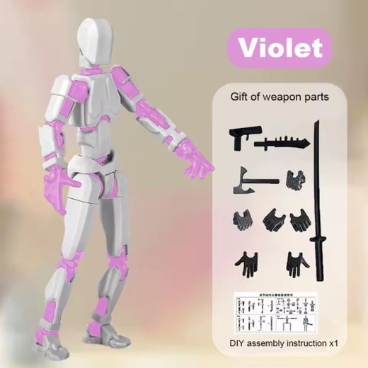 Generic Articulated Robot Action Figure Toy Kit - Poseable Mini Manikin- DIY Assembly for Kids & Collectors -White/Violet With Stand - image 4