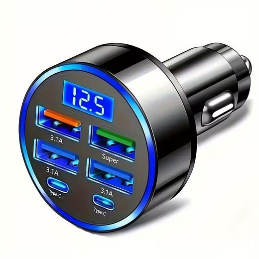 Generic Car Phone Charger with 4 USB & 2 Type-C Ports, 12.5A Fast Charging, 3.1A Smart Phone & Tablet Charger, 12V/36V Power Adapter