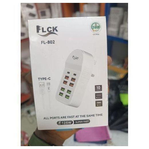 Flick 8-Port USB, 2-Port Type C Charger Station 125W Multiple USB Charging Station (10 IN 1 USB HUB)
