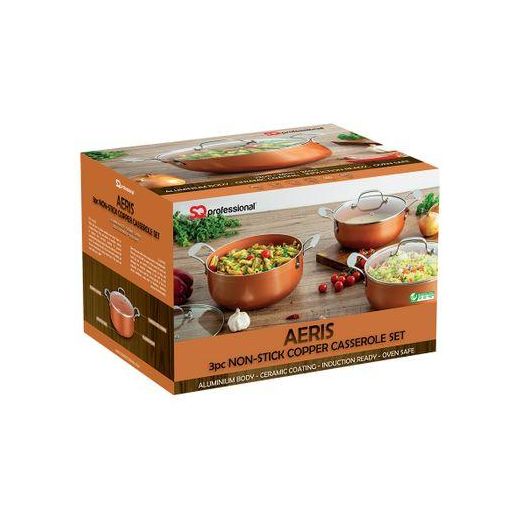 SQ Professional Aeris 3-pc Non-stick Copper Casserole Set - image 2