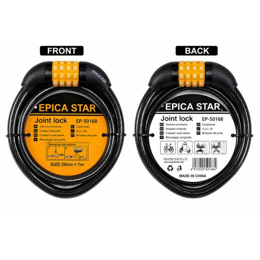 Epica Star Heavy Duty Steel Cable Security Lock – 12mm x 80cm Resettable Code Anti-Theft Lock for Motorbikes, Scooters, Strollers & Main Gates