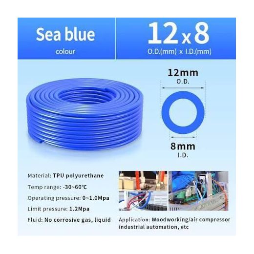 Generic Pneumatic Polyurethane (PU) Air Tubing 3 meter/9.84ft  12mm OD x 8mm ID - Flexible, High-Pressure PU Hose for Air Compressor, Fluid Transfer, and Industrial Automation