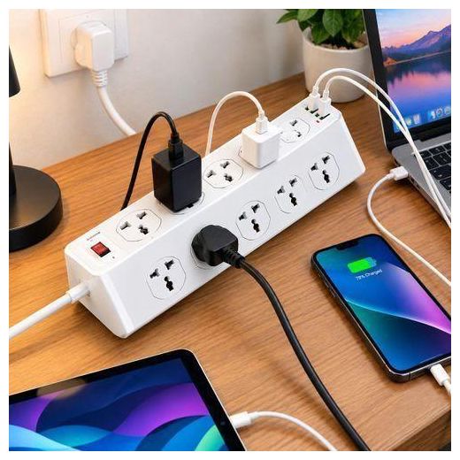 Generic Electrical Power Socket with USB ports - Multi-Outlet Tower Extension Socket – Safe Heavy-Duty Power Strip with Master Switch & Long Cord for Home and Office Use - image 2