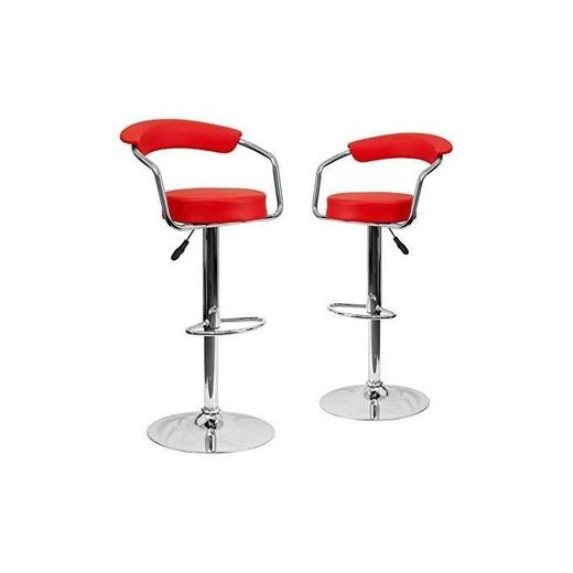 Adjustable Round Seat Bar Stool - Red