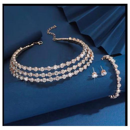 GOLD Elegant shiny jewelry set non tarnish earring and necklace for women luxury