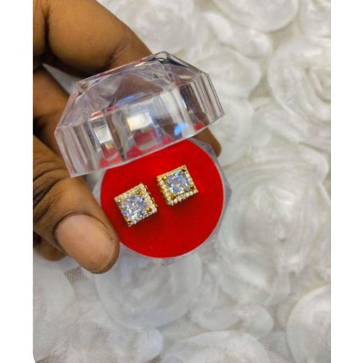 Unisex Zirconia Gold square Stud Earrings for Men & women – Classic Sparkling Crystal Earrings for Men & Women