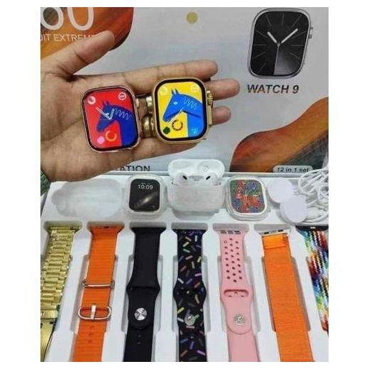 New I60 Suit Extreme 12in1 Set Smart Watch Big 2.3inch HD Screen Dual Watch 9 Ultra 2 Earphone Wireless Charging & Many Straps For All Phones