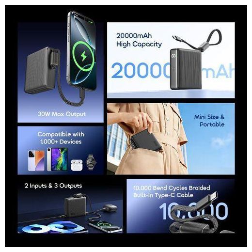 Oraimo PowerNova L21 Power Bank 20000mAh 30W Fast Charging Built-In Cable - image 3