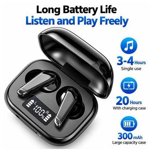 Generic Original MG S20 - Active Wireless Noise Canceller Earpod - Wireless Bluetooth Earbuds with Digital LED Display, 20H Long Battery Life, 300mAh Charging Case, Deep Bass Stereo Sound, Touch Control & Type-C Charging For iPhones & Androids Devices – Black