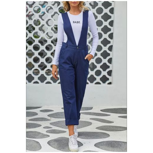 Fashion Mfed Blue Straight Leg High Waist Denim Overall - image 4
