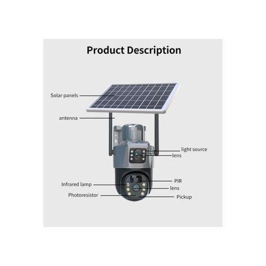 Generic V380 Solar Powered Dual Lens PTZ CCTV Camera V380 Wireless Outdoor PTZ Security Camera with Night Vision, Motion Detection, SIM Card & V380 Pro App
