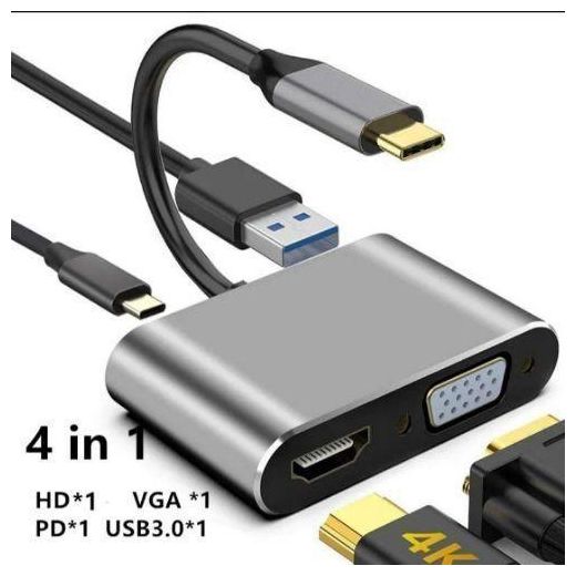 4-in-1 USB-C Hub 4 In 1 USB 3.1 Type C To 4K HDMI + VGA + USB3.0 + PD Port PD 87W Fast Charger For MacBook