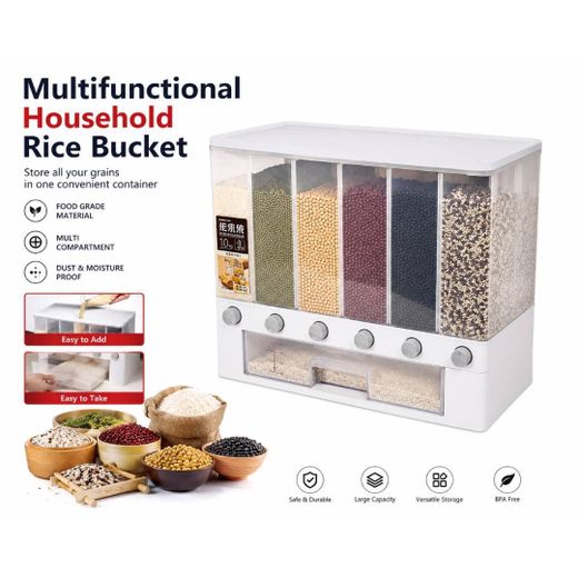 Multifunctional Household Rice & Grain Storage Dispenser Airtight Food Storage Container 