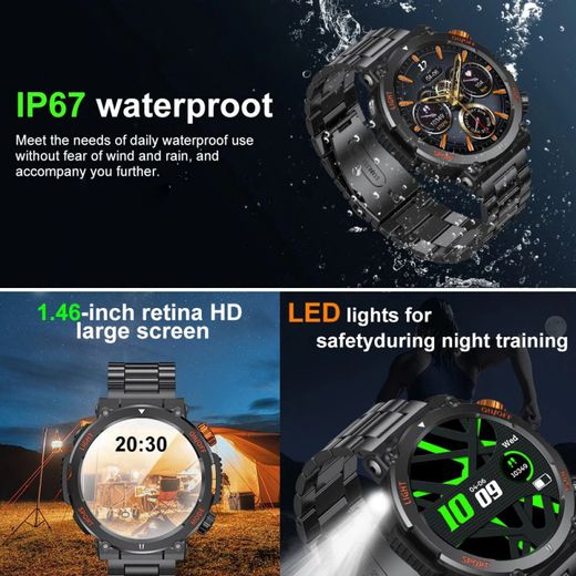 Generic Smartwatch HT17 Outdoor Heart Rate Sporty Round BT Talking Triple Defence Watch - image 4