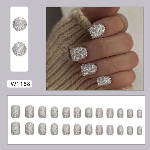 Fashion 24 PCS Wearing Nails Beauty Nail-Silver Short-Length Sparkle
