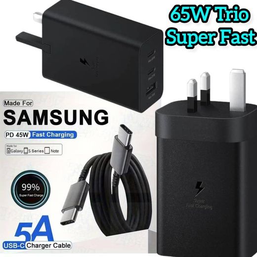 Samsung 65W Trio USB C 3 Ports GaN Fast Wall Charger Block, Max Capacity 65W for MacBook Pro/Air, iPhone 17/17 Plus/17 Pro Max/16 Pro/15, iPad Pro Galaxy S26/26 Ultra/S25 Ultra/S25/S25+/S24/S23