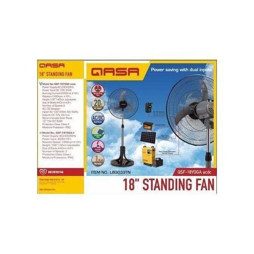 Qaseh Qasa AC/DC SOLAR STANDING FAN -18  INCHES YOGA LEG