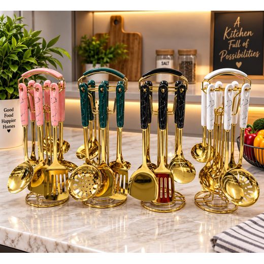 Spoon, Non-Stick Spoon Set -6pcs,Gold Cooking Spoon