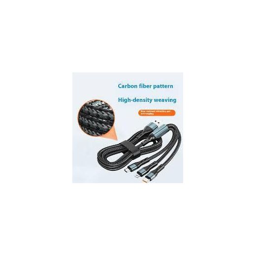 Generic 120W 3-in-1 Fast Charging Braided Cable, Type-C/Micro USB/Lightning Triple Charger Cord - image 2