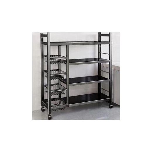 4-Tier Stainless Steel Kitchen Dish Rack with Wheels - Multi-Purpose Storage Shelf