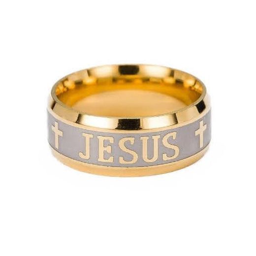 Fashion Jesus Cross Gold Plated Titanium Steel Wedding Band Ring