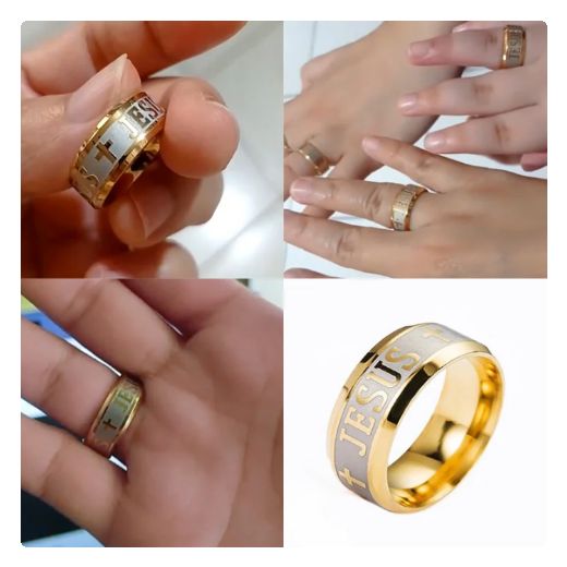 Fashion Jesus Cross Gold Plated Titanium Steel Wedding Band Ring - image 3