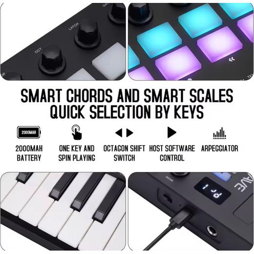 Generic M-VAVE MVAVE SMK-25 II PRO MIDI Keyboard Controller, 25 Mini Keys, 16 RGB Pads that can also be used as the PLAY/PAUSE, STOP, RECORD, FORWARD, BACKWARD SKIP AND UNDO BUTTON, 8 Knobs, Bluetooth Portable for DAW, Compatible with Win/Mac/iOS/Android - image 2