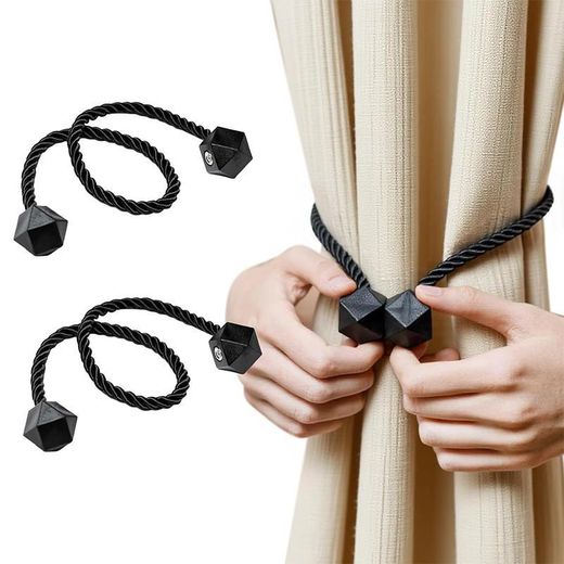 Generic 2-Pack Simple Magnetic Curtain Tiebacks – No-Screw Installation (Black)