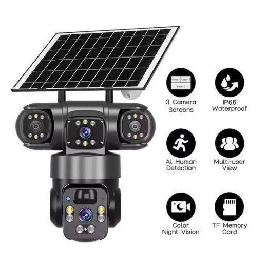 Original V380 TRIPLE LENS PTZ SOLAR CAMERA