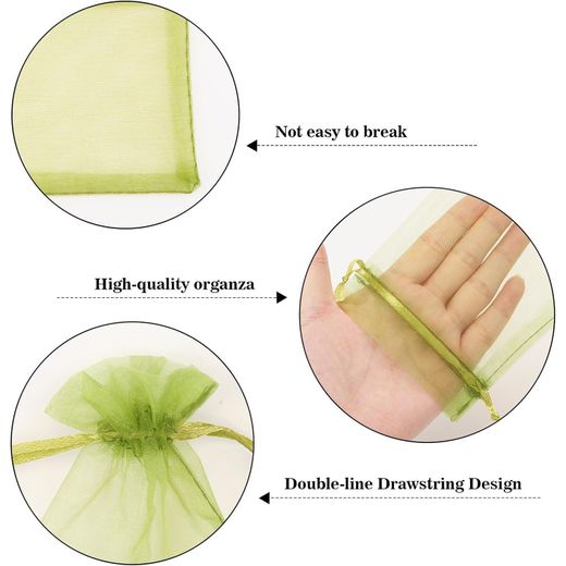 Generic 50Pcs Organza Bags, 4"x6" Sheer Drawstring Gift Bags, Organza Jewelry Pouches, Party Favor Bags, Sage Green Organza Gift Bags, Packaging Bags for Jewelry, Makeup, Candy, Festival - image 3