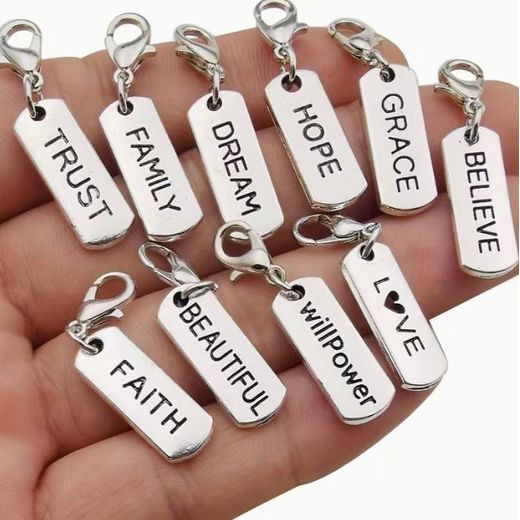 No Bands 100pcs Antique Silver Inspirational Text Charms For Jewelry