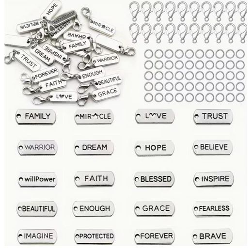 No Bands 100pcs Antique Silver Inspirational Text Charms For Jewelry - image 2
