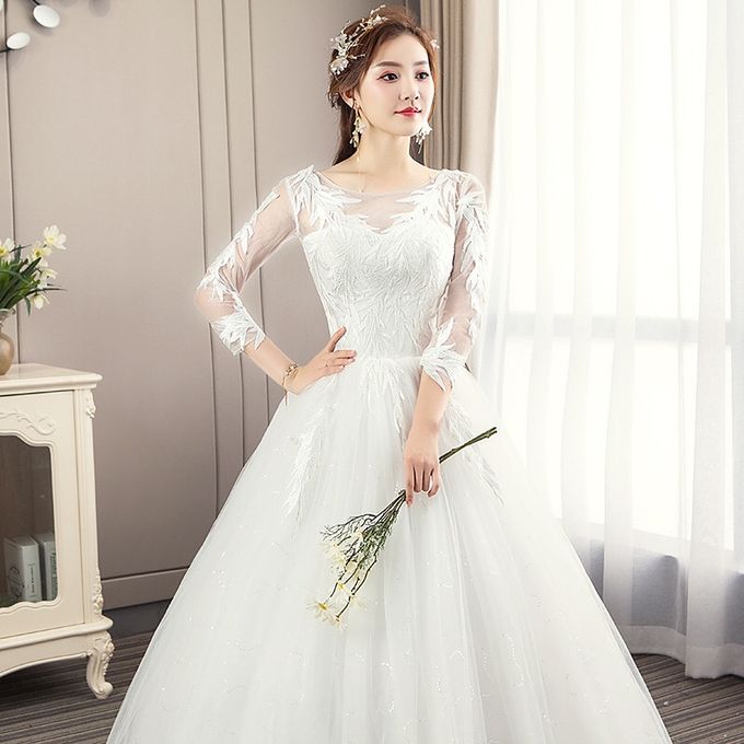 Fashion Women Lace Wedding Dress Big Size Wedding Gown-White | Jumia
