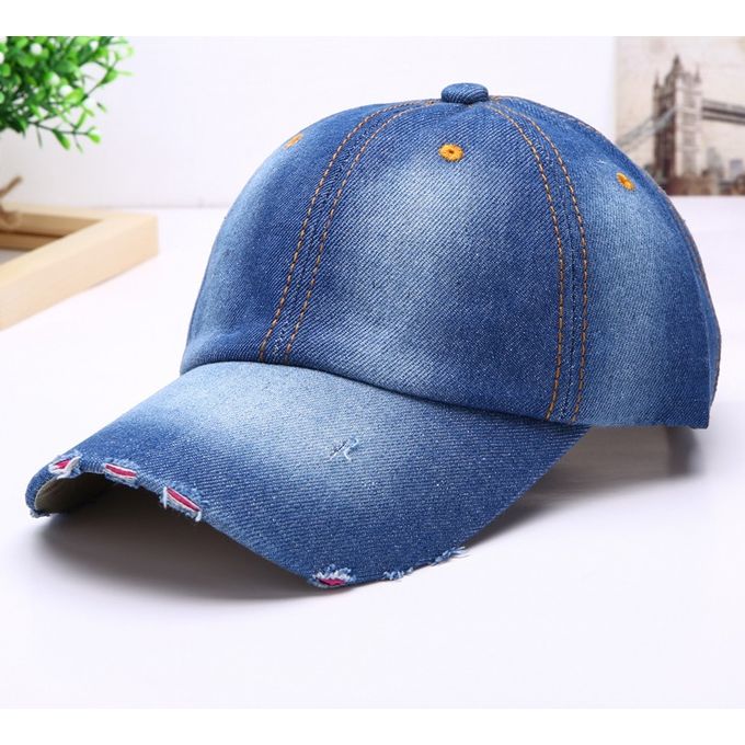 product_image_name-Fashion-Ripped Jeans Designer Baseball Face Cap Hat- Blue-1