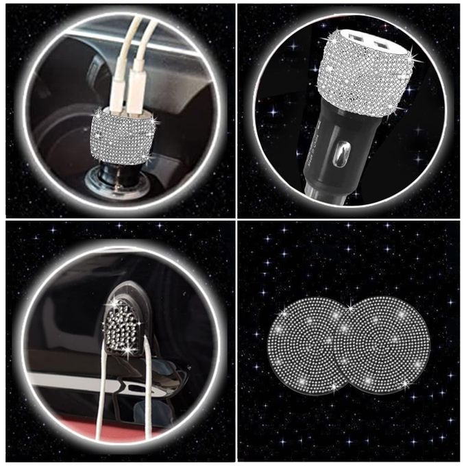Bling Car Accessories Set for Women, Bling Steering Wheel Cover Universal  Fit 15 Inch, Diamond Car USB Charger Bling Car Mobile Holder Rhinestone Car