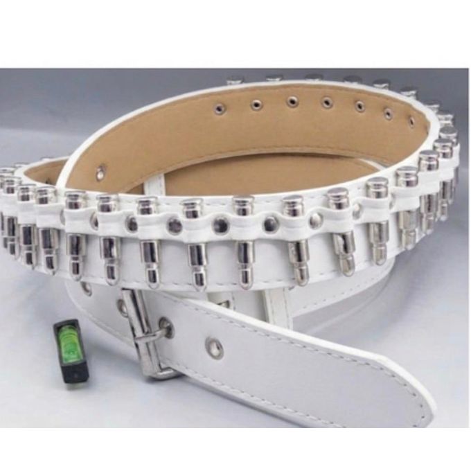 小物 00s archive Y2K Studs Leather Belt White Fashion White Buckle Bullet Y2K Glittering Rhinestones Punk