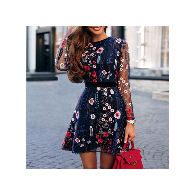 Lace Sexy Mesh Embroidered Dress Bohemian Women's Dress Floral Dress