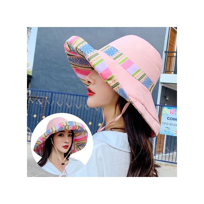 （MZ362 Pink）Women Bucket Hat Wide Brim Sun Hats Metal Wired Edge Summer UV  Protection UPF Boho Cap For Beach Hiking Garden Travel Chin Strap DON