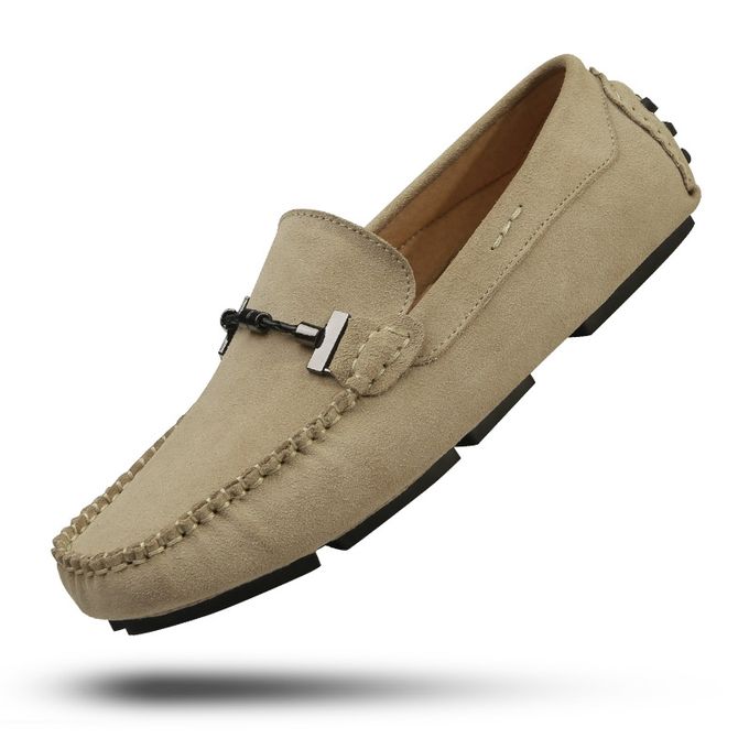 Fashion Men Suede Loafers Shoes-Khaki 