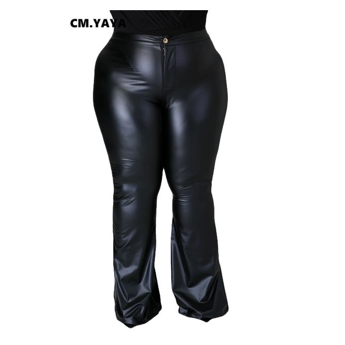Fashion Cm.yaya Women Streetwear Faux Leather High Waist Trousers