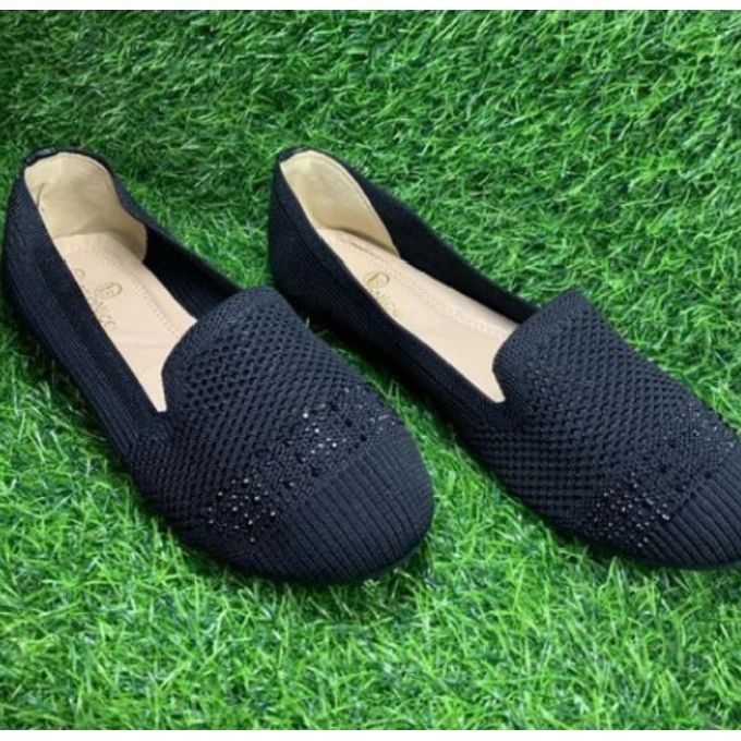 Fashion Ladies Flat Shoe -Glossy Black