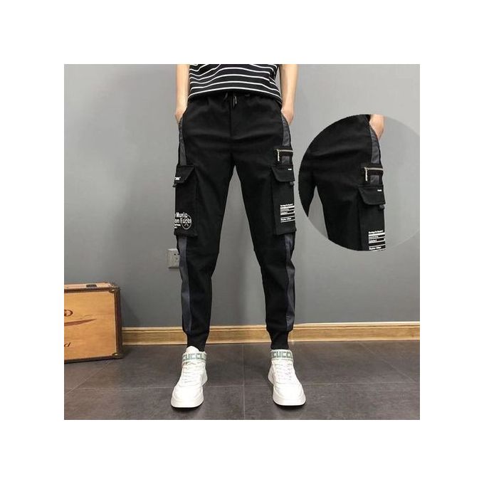 Fashion Dripping Black Cargo Combat Pant Joggers