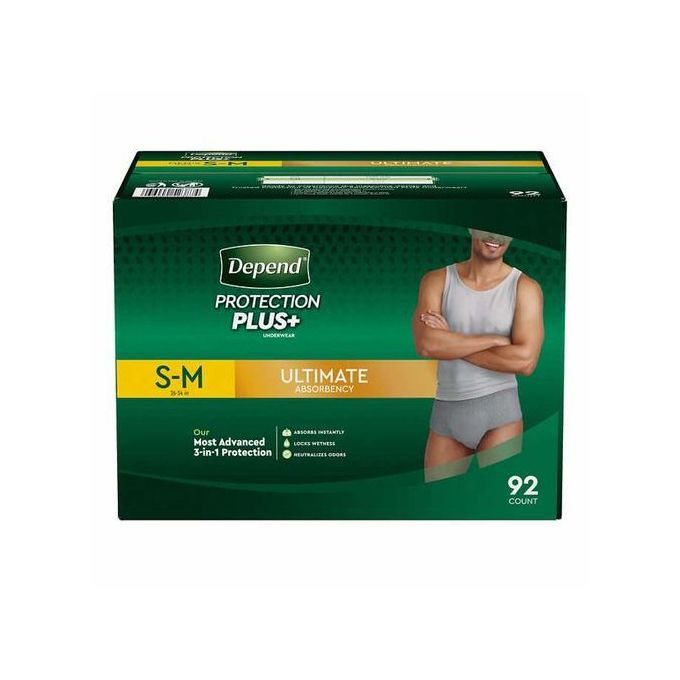 Depend Protection Plus Ultimate Underwear For Men, Small/Medium (92 Count)