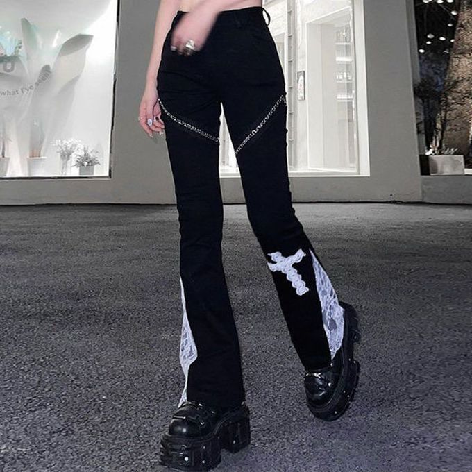 LANFUBEISI Techwear Mall Gothic Streetwear Zipper Pants Grunge Style  Harajuku High Waist Flare Trousers Y2k Women Fashion Clothes