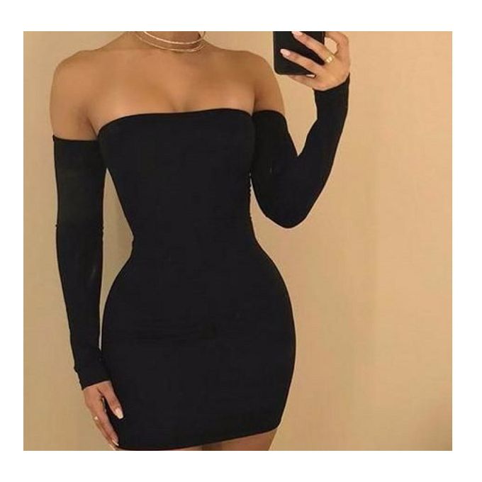 off shoulder black short dress