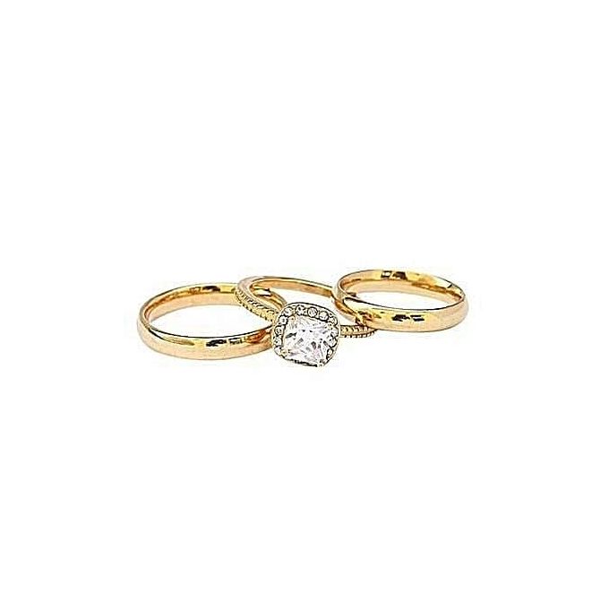 Fashion Sophia Gold Plated Titanium Steel Wedding Ring Set 3in1